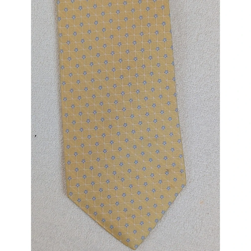 Brooks Brothers 346 Silk Tie Yellow Blue Micro Geometric Pattern Stain Resistant